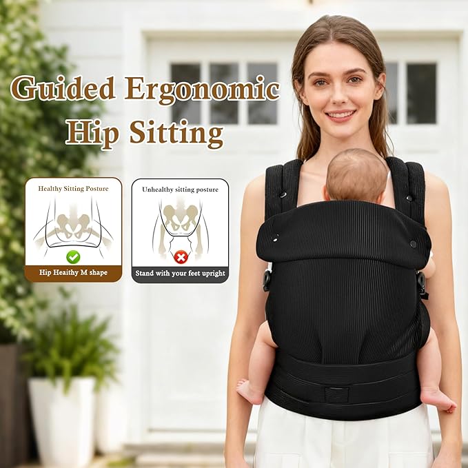 Baby Carrier Newborn to Toddler, Multifunctional Adjustable Ergonomic Backpack with Lumbar Support, All-Season Use for Moms & Dads, Front & Back Carry for 7-35 lbs(Black)
