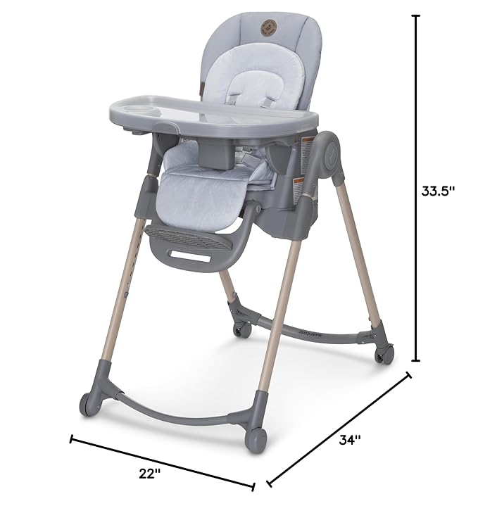Maxi-Cosi Minla 6-in-1 High Chair for Babies & Toddlers, Portable Foldable Highchair, EcoCare Fabric, 9 Heights, 5 Reclines, 4 Tray Positions, Classic Slate