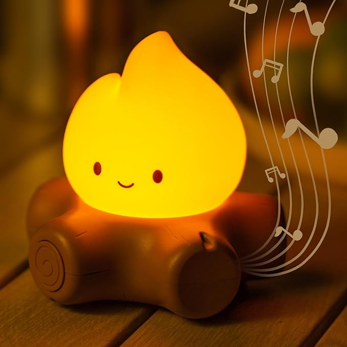 Chibi Campfire Lamp, Cute Flickering Flame Night Light, Soothing Nature White Noise, Rechargeable Cozy Campfire Light for Home Decor Camping Trips, Best Gifts