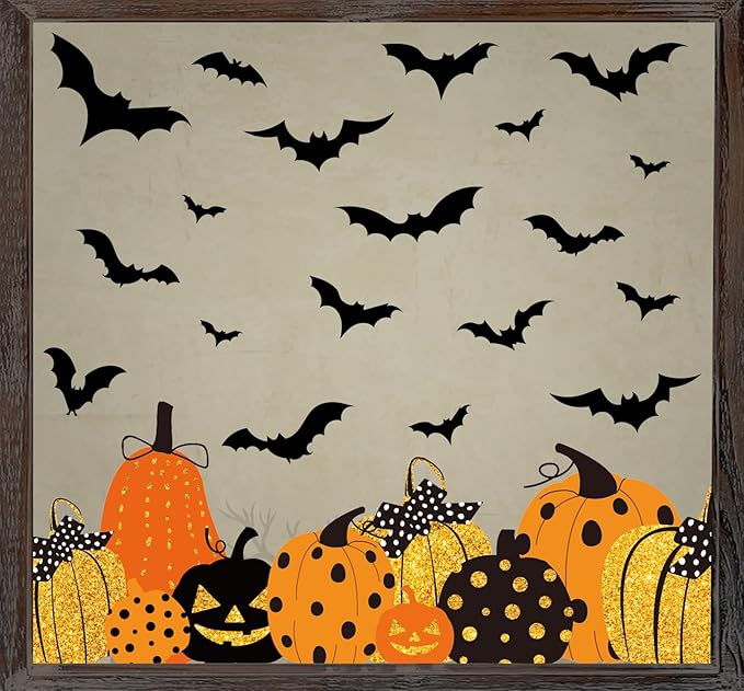 Whaline 6 Sheet Halloween Window Clings Black Orange Pumpkin Bat Reusable Window Decals for Haunted Party House Office School Home Glass Decor