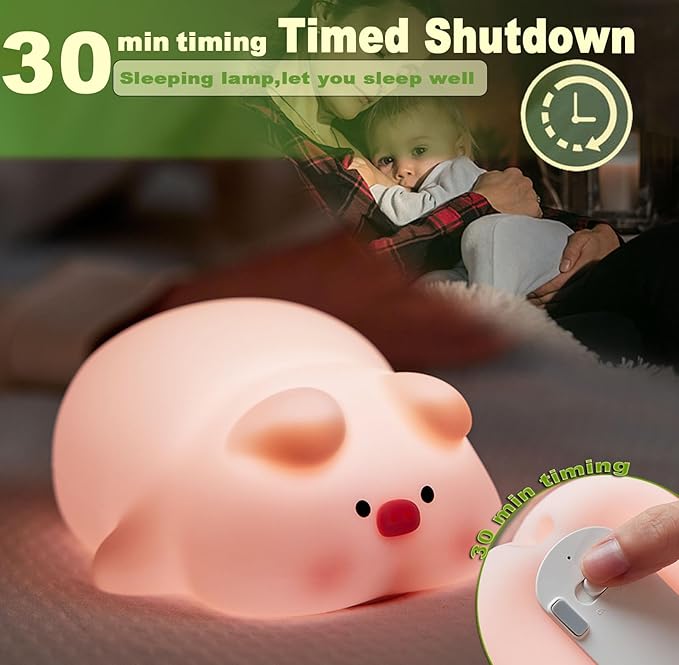 Cute Pig Lamp, Fun Lying Flat Pig Night Light, LED Squishy Animal Novelty Lamp, Light up Duck for Kids Great Gift, 3 Level Dimmable Nursery Nightlight Rechargeable Bedside Touch Lamp (Pig Lamp)