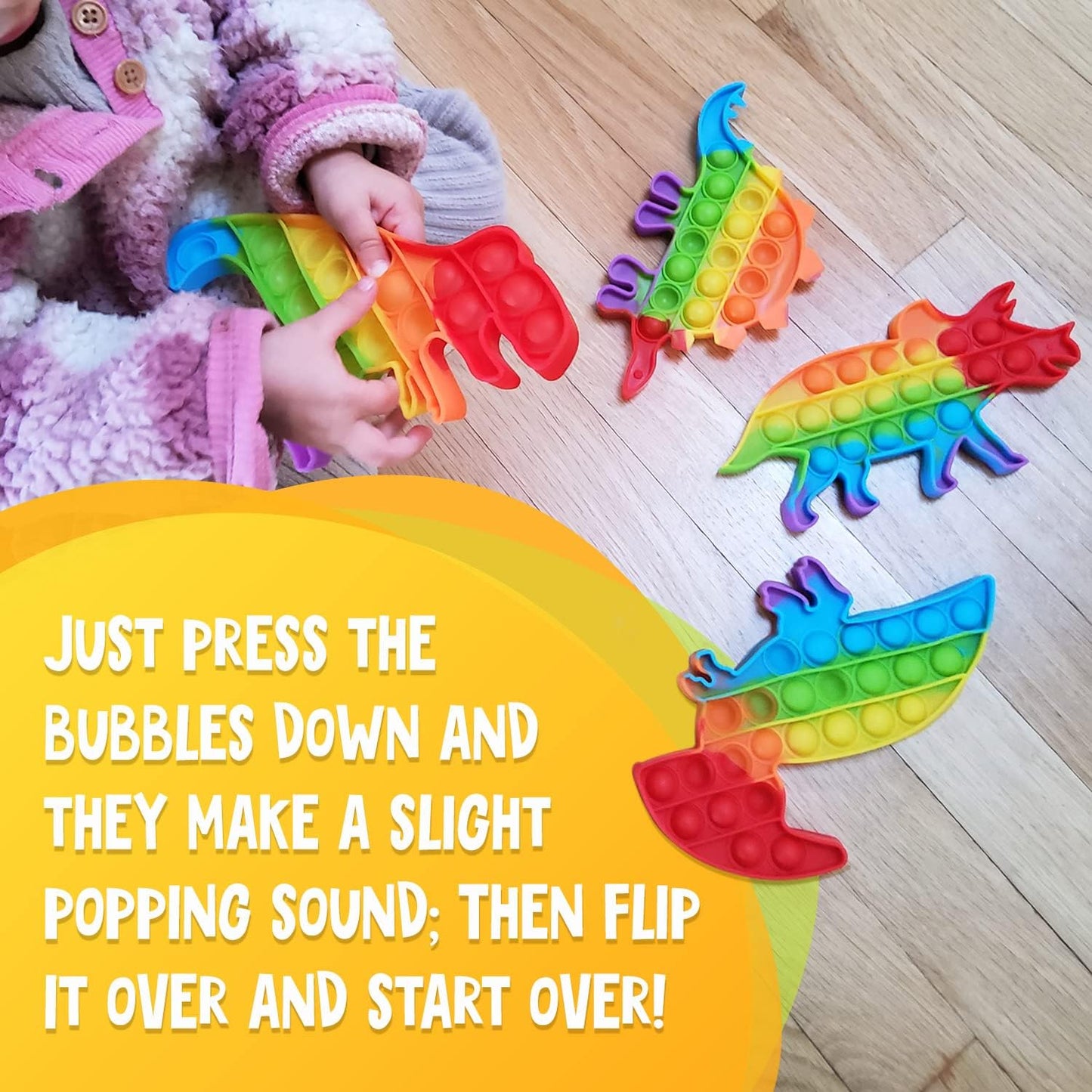 Dinosaur Pop Fidget Toys Set, Silicone Rainbow Dinosaur Popper Fidget Set for Children, Sensory Squeeze Toys Stress Reliever Tool for Kids Adult ADHD T-Rex 4 Pack