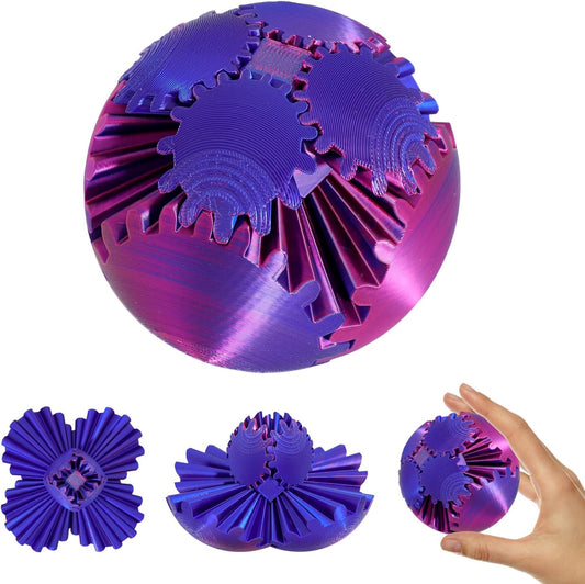 3D Printed Gear Ball Spin Ball，Gear Sphere, Gear Ball Fidget Toy, Stress Ball, GearSphere Desk Toy, Fidget Ball, Gear Toy for Stress and Anxiety Relaxing (Blue Purple)
