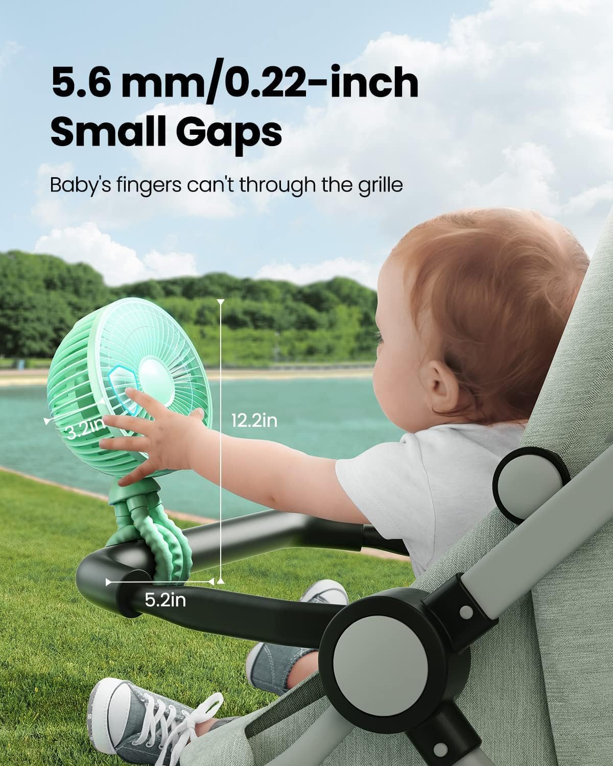 Gaiatop Oscillating Baby Stroller Fan with LED Night Light, 4 Speeds Cooling Rechargeable 360° Rotate Clip On, Battery Operated Small Portable Fans for Car Seat Crib Treadmill Travel