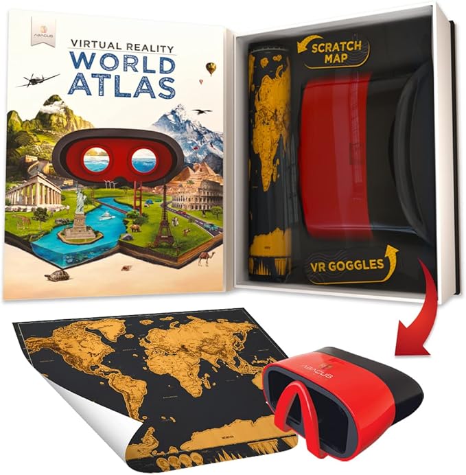 Abacus Brands Virtual Reality World Atlas Gift Box - Illustrated Interactive VR Atlas and STEM Learning Activity Set - for Ages 8 and Up