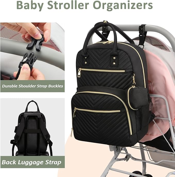 Diaper Bag Backpack,Baby Essentials Diapers Bag with Pacifier Case,Multipurpose Stylish Large Capacity Travel Backpack for Baby Girl/Boy(M-Black)