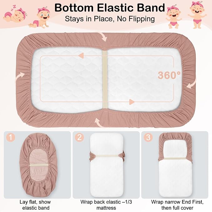 Baby Bassinet Sheets TPU Waterproof 2 Pack Soft Muslin Bedside Bassinet Mattress Sheets with Bottom Elastic Band for Baby Boy Girls Unisex Fit Hourglass Oval and Rectangle, Brown Flowers