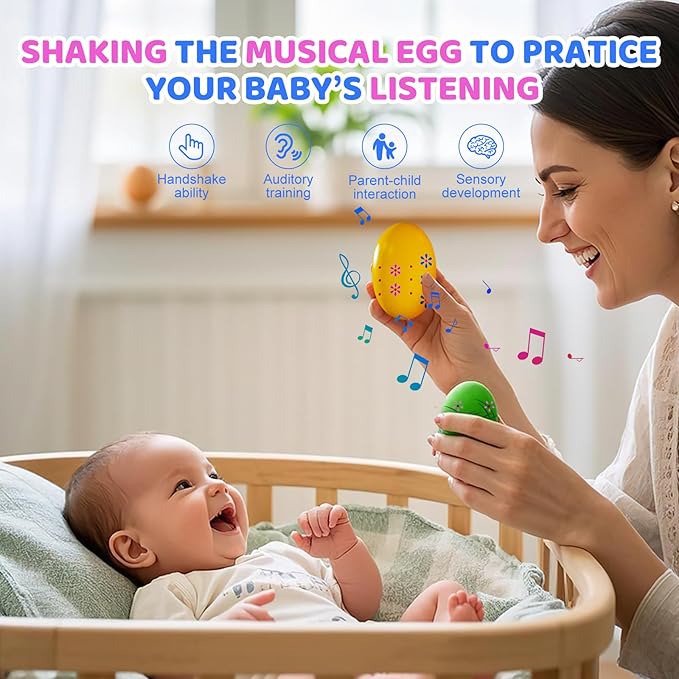 6 Pack Wooden Percussion Musical Shaker, Toddlers Stocking Stuffers 1-3 Year Old, Christmas Stocking Stuffers, Eggs Shakers Christmas Eggs Montessori Toys for Kids Boys Girls