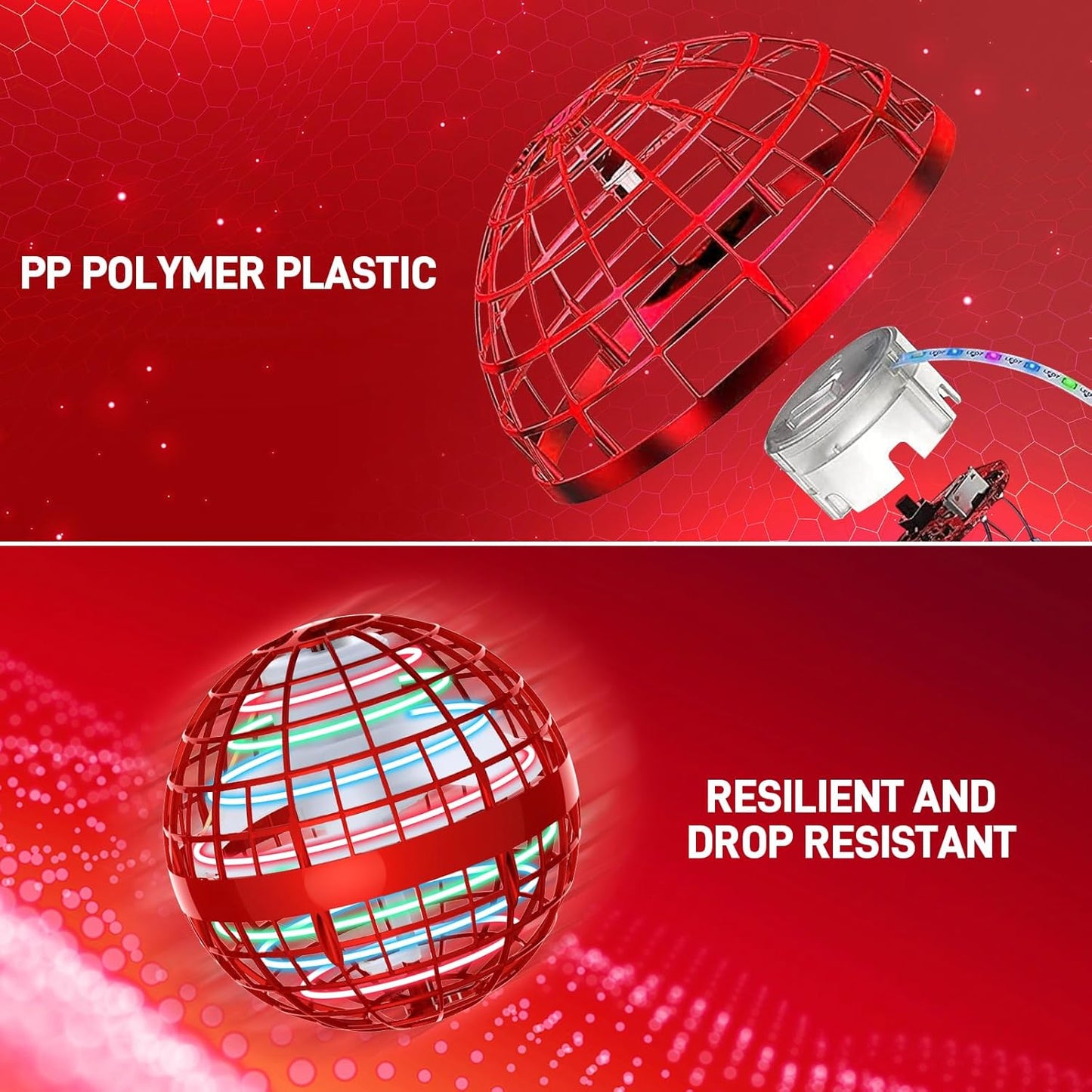 Flying Orb Ball 2024 Upgraded - Hover Orb Magic Light Up Orb Flying Spinner Mini Drone Cosmic Globe for Kids Teens Adults Orbit Ball Flying Ball for Birthday Gift Family Gatherings Christmas (Red)