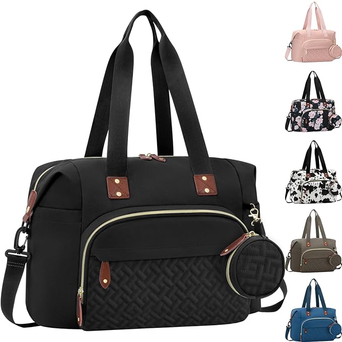 Diaper Bag Tote, Baby Bag Travel Diaper Tote Bag with Pacifier Case, Cute Maternity Hospital Baby Stylish Diaper Tote for Mom Dad Medium Size, Black
