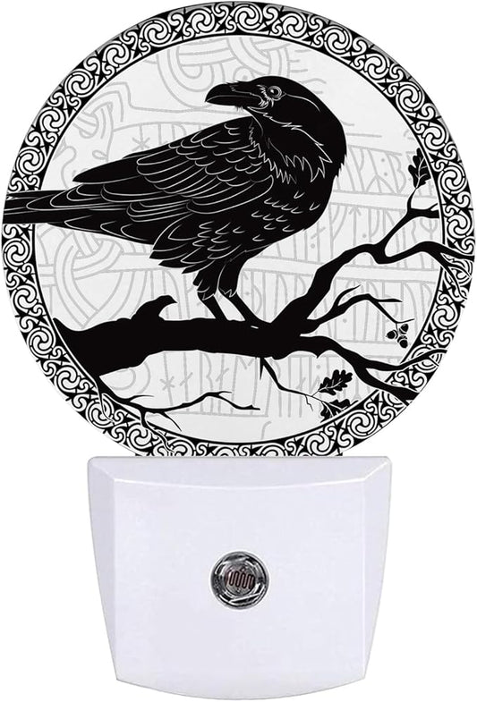 Crow Night Light Black Bird Night Lights LED Lamp Round Plug into Wall Nightlight with Dusk to Dawn Sensor Home Hallway Stairway Kitchen Decor