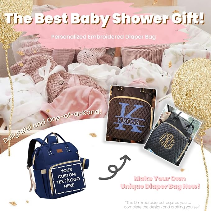 Diaper Bag Backpack with Changing Pad, Pacifier Case, Baby Bag for Boy Girl Toddler - Large, Stylish, Waterproof Travel Quilted Diaper Bag for Mom - Baby Shower - Navy Blue