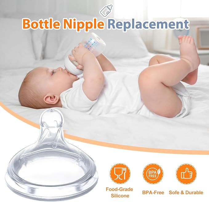 6 Pack Replacement Nipples Compatible with Dr Brown Wide Bottle, Silicone Nipples for Bottle, BPA-Free, Durable and Soft Nipple (M, Medium Flow)