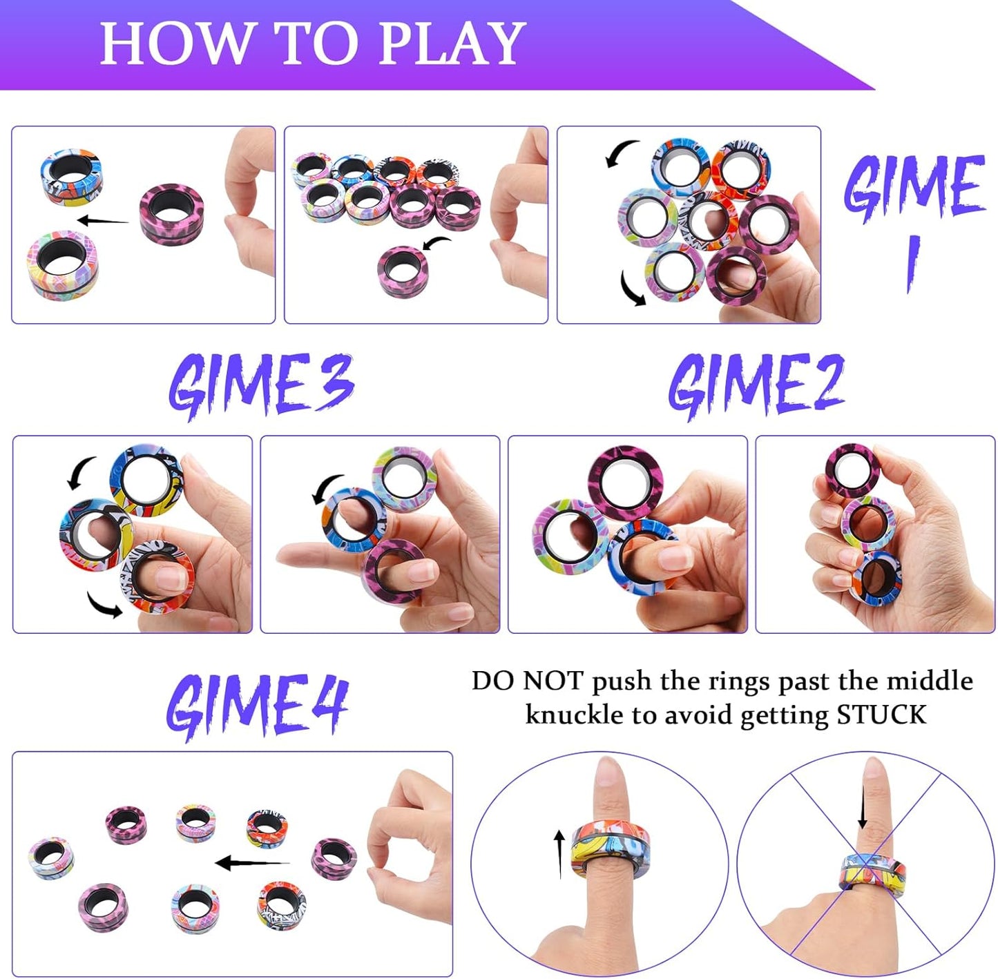 Cevioce 9Pcs Magnetic Rings Fidget Toy Set, ADHD Anxiety Magnetic Fidget Toys Adults Fidget Spinner Rings for Relief, Gifts for 8+ Year Old Teen Boy Girl C