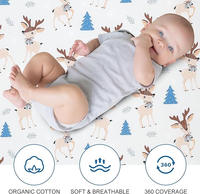 Bassinet Bed Sheet Set 2 Pcs Fits Rectangle Oval Halo Hourglass Mattress Stretchy Bassinet Bed Sheet Soft and Comfortable (Deer Park) (Lulu Paradise)