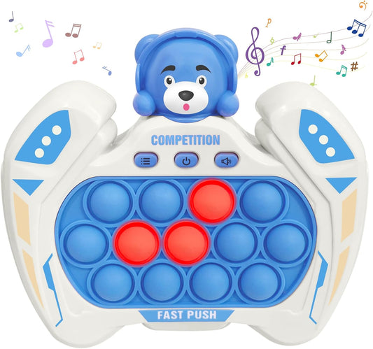 Pop Quick Push Game Console Fidget Toys Light Up Handheld Puzzle Press Popping Toy for Kids Adult Blue Bear