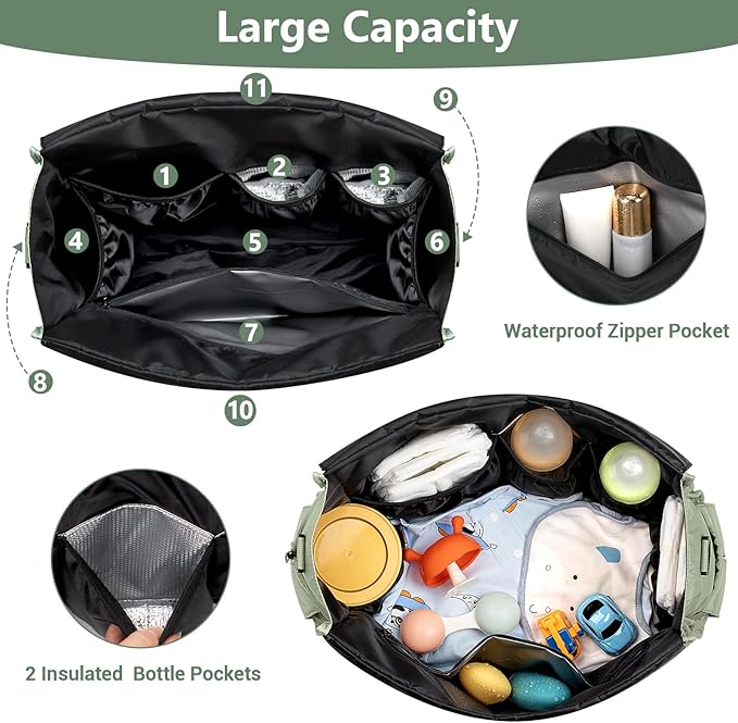 IBFUN Diaper Bag Tote for Baby - Large Baby Bag 4Pcs with Waterproof Changing Pad Pacifier Case, Travel Hospital Mommy Bag