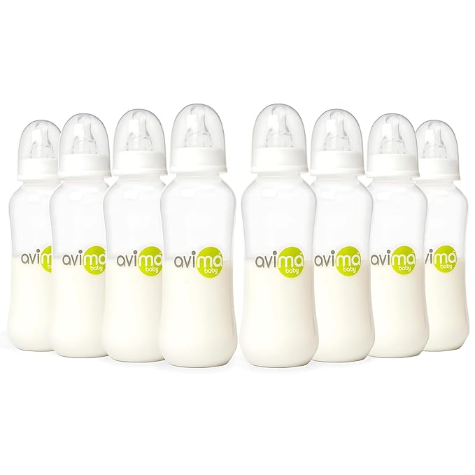 Avima 10 oz Anti Colic Baby Bottle Set - Medium Flow Nipples Included, Standard Neck, BPA Free - 3-6 Months, Stage 2 Feeding for Gas, Spit Up & Colic (Set of 8)