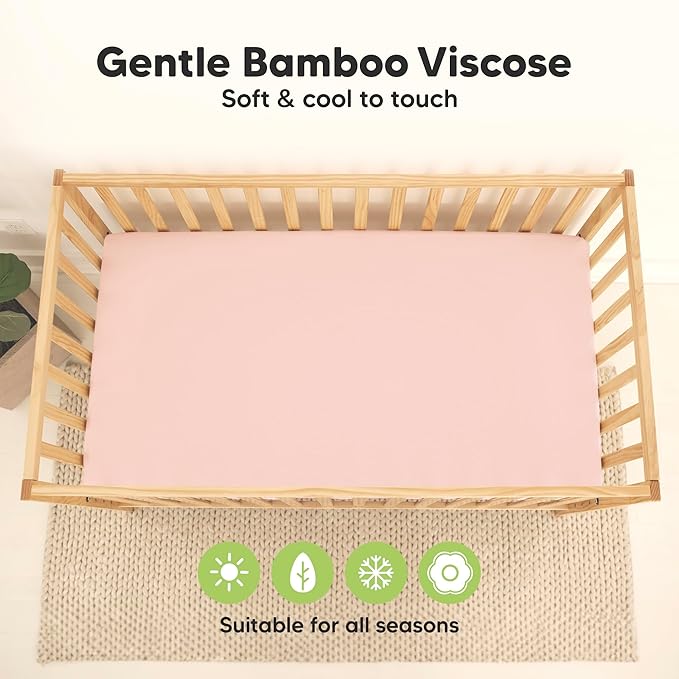 2-Pack Waterproof Baby Crib Sheets for Boys, Girls - 52x28 Viscose Derived from Bamboo Toddler Bed Sheet Neutral, Fitted Crib Mattress Protector Cover for Baby Bedding, Soft & Gentle (Cameo)