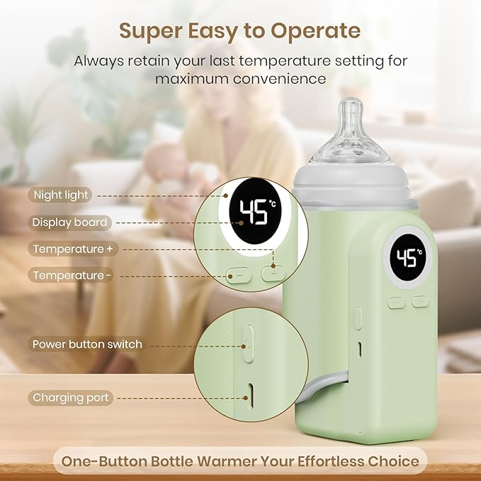 Portable Bottle Warmer for Travel, Precise Temperature Milk Warmer, 10000mAh Long Battery Life USB-C Fast Charging for Breast Milk/Formula Milk Warming, Fit Car, Airplane & On The Go Bottle Warmer