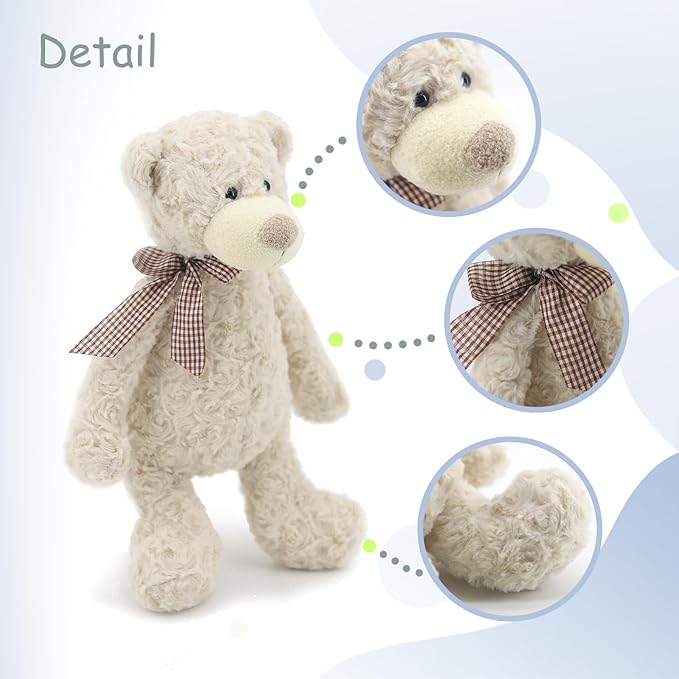 13" White Teddy Bear with Scarf Stuffed Animals for Boys and Girls,Soft and Adorable Stuffed Bear Plush Toys for Newborn Babies and Kids,Great Gifts on Birthday,Christmas,Machine Washable