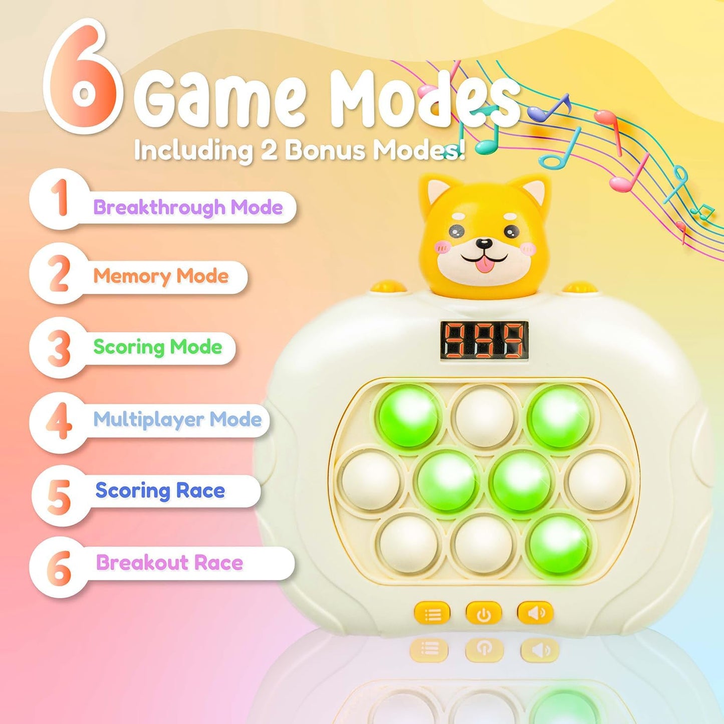 Marlo & Buzz Fast Push Game Toy with Popit Game Controller, Pop Fidget Animal with LED Screen - Sensory and Memory Console, Quick Bubble Light Toy, Pocket Games (Dog)