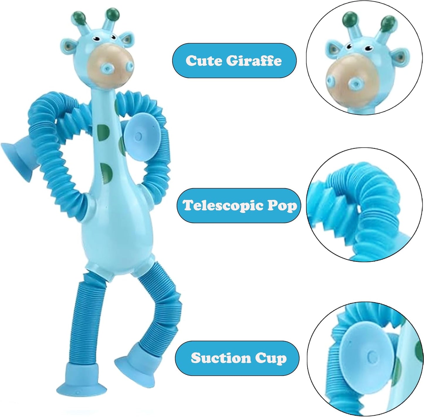 Telescopic Suction Cup Giraffe Toy, 8 Pack Sucker Pop Tube Giraffe, Giraffe Pop Tube Sensory Toy, Animals Pop Tubes for Kids Party Favors, Stocking Stuffers (8 Pack)