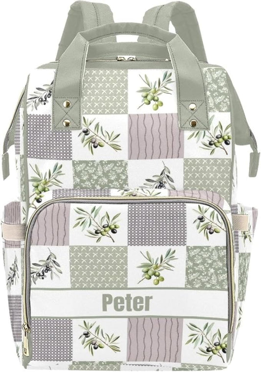 Personalized Olive Diaper Bag with Name – Custom Baby Bag, Nursing Tote Backpack for Mom, Custom Name Mommy Daypack, Shower Gift for Baby