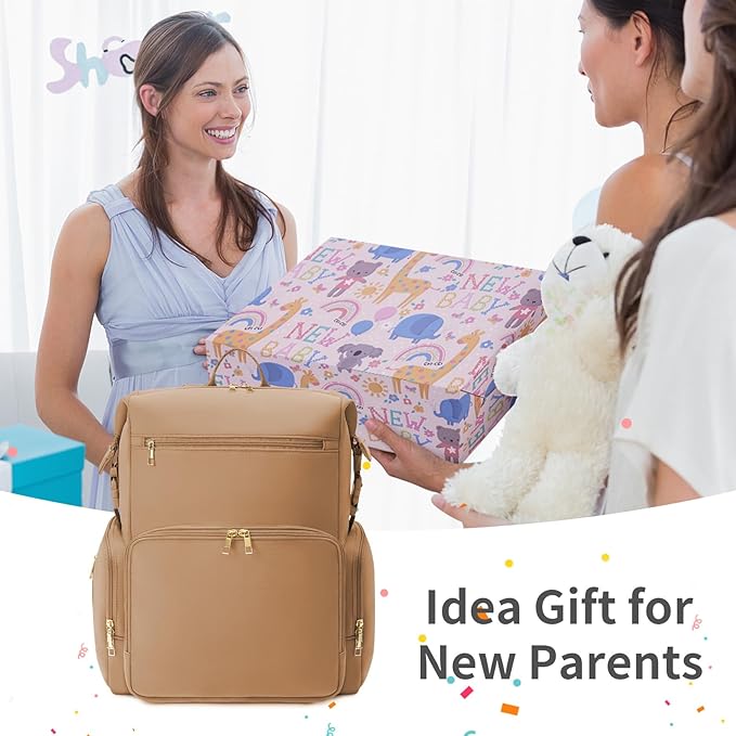 CEI-CEI Neoprene Diaper bag Backpack Waterproof Baby Changing Bags for Mom and Dad with Changing Pad Large Travel Maternity Tote with Insulated Pockets and Organised Compartments (Oat)