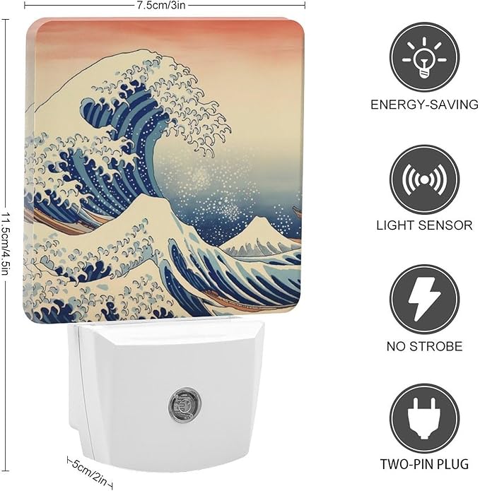 Ocean Waves Night Light, Plug into Wall Decor Nightlights for Bedroom, Bathroom, Hallway, Kitchen, with Dusk to Dawn Light Auto Sensors LED Night Lights for Boys Girls Women Men Room Gifts