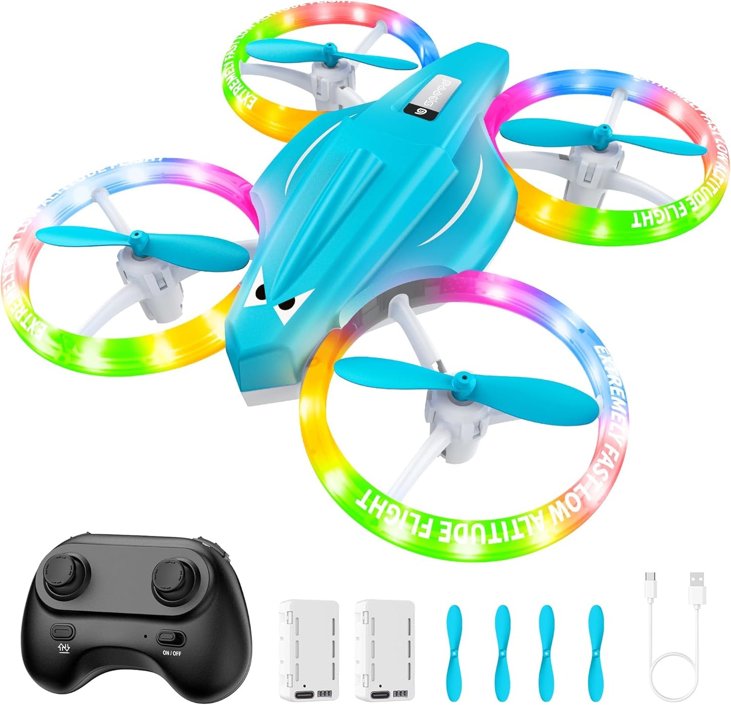 Drones for Kids With Cool Light, Kids Drone with 3D Flip, Altitude-Hold, Self-Rotation, Headless Mode, 3 Speed Modes, One-Click Take-off/Landing, Mini Drone for Beginners, Indoor（Light Blue）