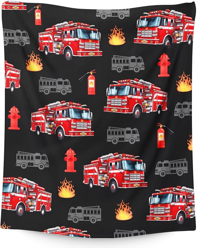 Boys Blanket Gift Fire Truck Throw Blankets for Kids Adults Birthday, 60x80 Inches Lightweight Cozy Decor Throw for Sofa Couch Bedroom Office