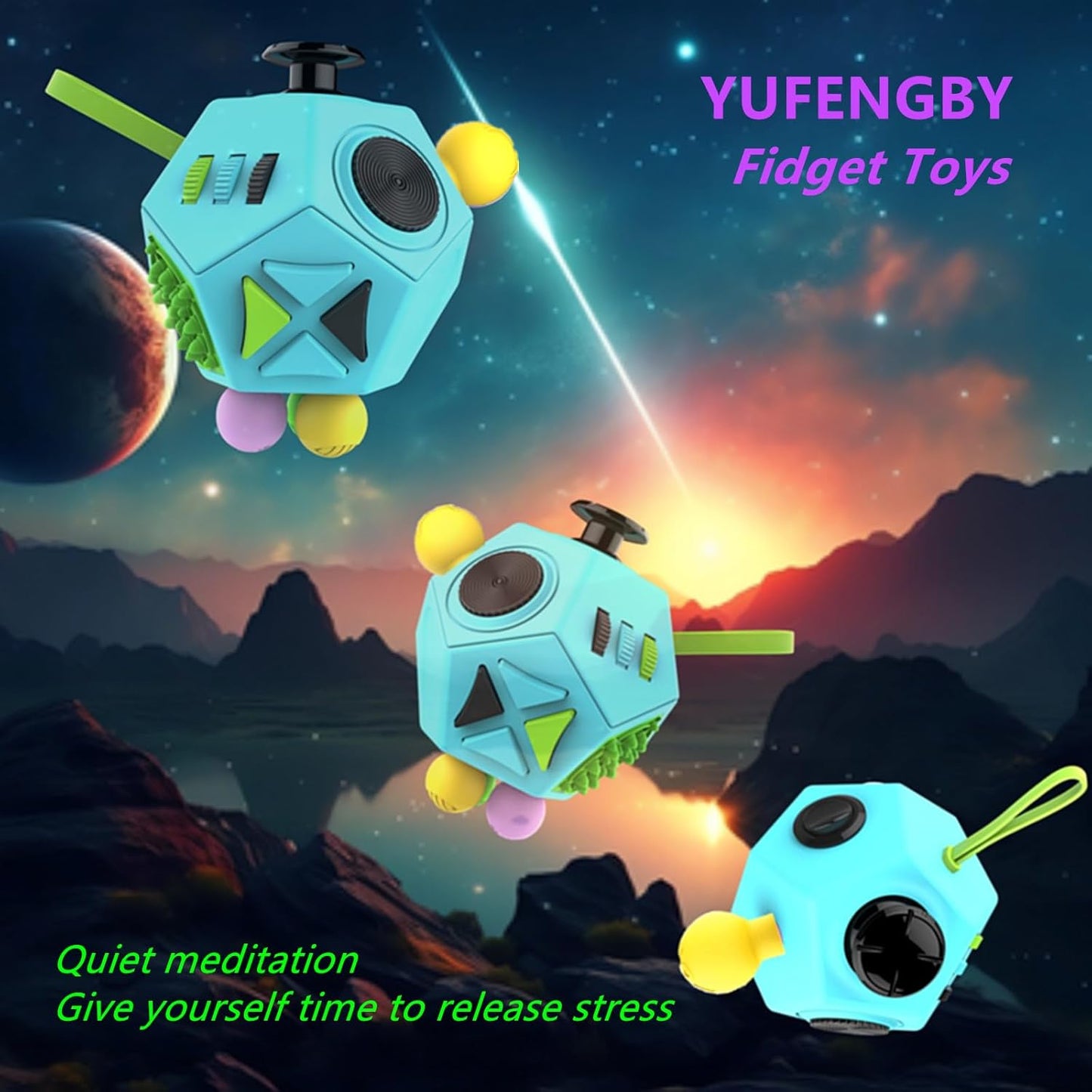 Fidget Toys Cube Relieve Stress Anti Anxious Depression 12-Sided Cube for Children and Adults with ADHD ADD OCD Autism Creative Toy (Black Green Blue-B3)