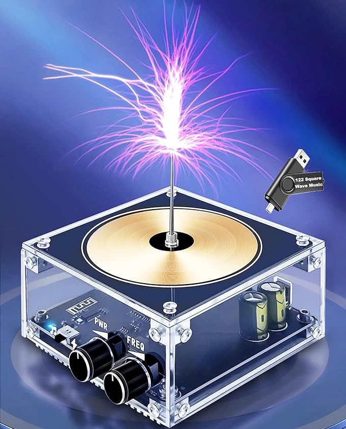 10 Cm Solid State Bluetooth Musical Tesla Coil Touchable Artificial Lightning Spark Gap Arc Generator Desktop Toy Arc Plasma Electric Power Wireless Transmission Science Teaching Experiment Model