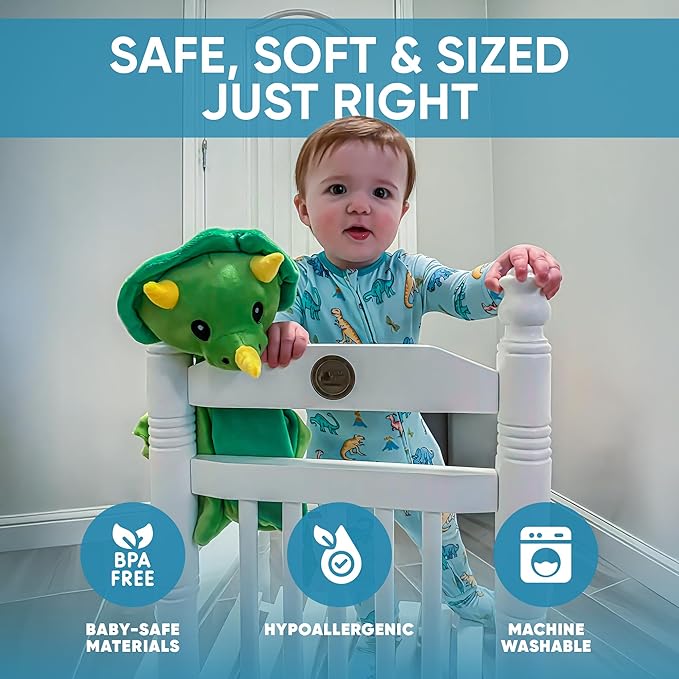 Baby Sleep Soother Green Dino Plush with Heartbeat & Lullaby Sounds, 4-in-1 Sound Machine, Security Blanket & Pacifier Holder, Baby Registry Essential & Christmas Gift for Newborns, Infants & Toddler