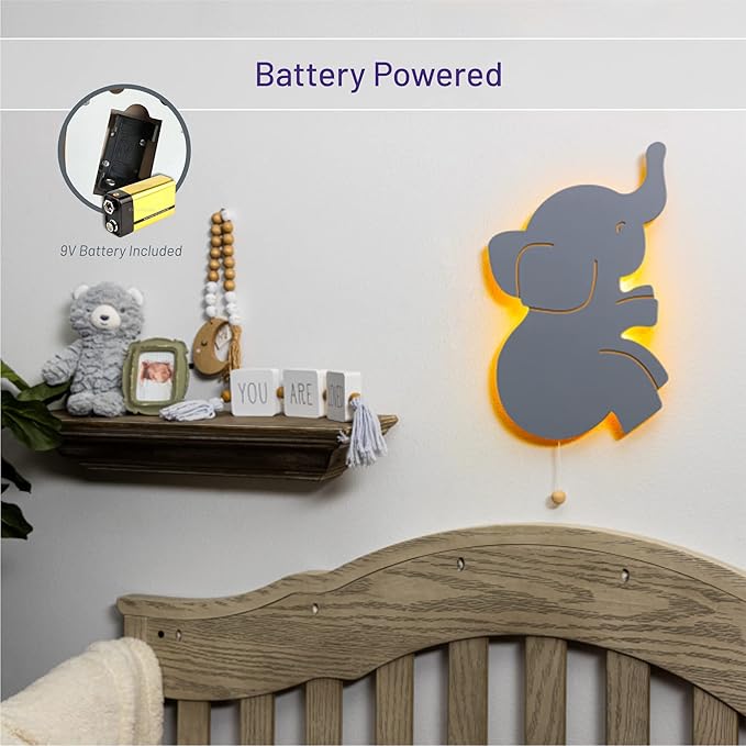 Lumipets Lighted Elephant, Nursery Night Light, Wall Mounted Lighted, Battery Operated Cloud Light Sign–Lightweight Crescent Cloud Night Light for Babies, Toddlers, Kids