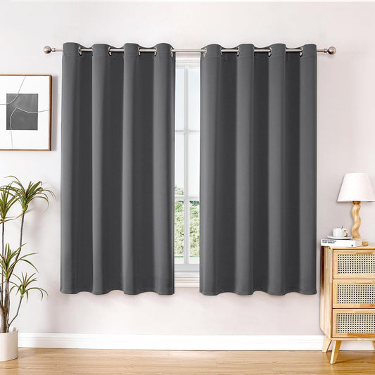ChrisDowa Blackout Curtains 45 inches Long for Bedroom - 2 Panels Set Grommet Thermal Insulated Room Darkening Curtains for Living Room (Grey, 52 x 45 Inch)