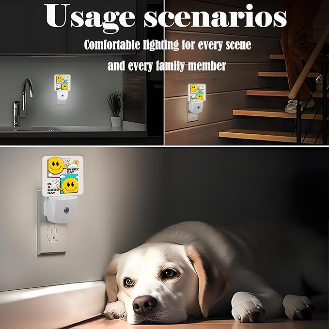 Cheer Smiley Face Night Light,Plug Into Wall Decor for Stairway,Hallway,Kitchen,Dusk to Dawn Sensor Nightlights for Boys/Girls/Women/Men Room Gifts