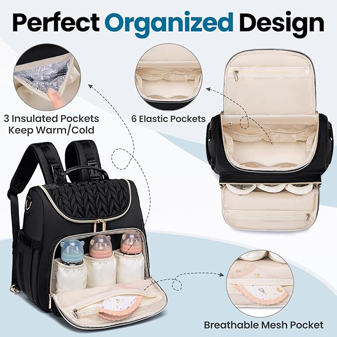 4 in 1 Convertible Diaper Bag Backpack,Waterproof Baby Diaper Bag with Changing Pad,Converts into Baby Tote Bag,Diaper Backpack,Stroller Bag and Crossbody Diaper Bag