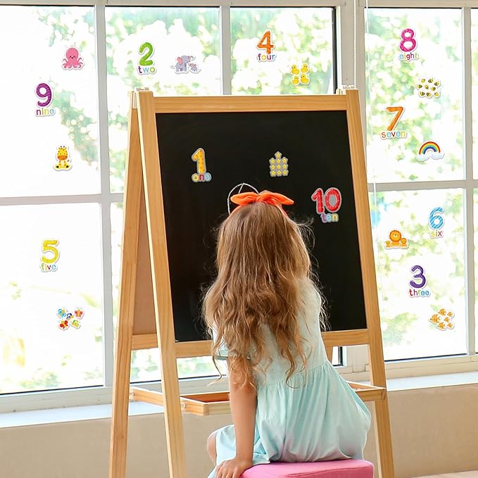 Whaline 40Pcs Number Thick Gel Clings Cute Animals Numbers 1-10 Window Gel Decals Colorful Word Spelling Window Clings for Early Education Learning Home Classroom Nursery Decor