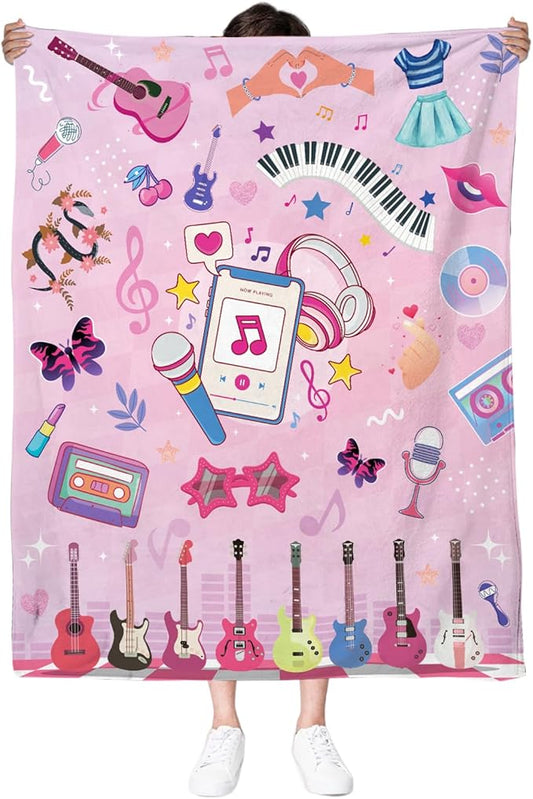 Music Fans Blanket, Flannel Purple Blanket, Singer Gifts for Sofa Bedding Music Fans Party, Singer Throw Beding 50"*60"