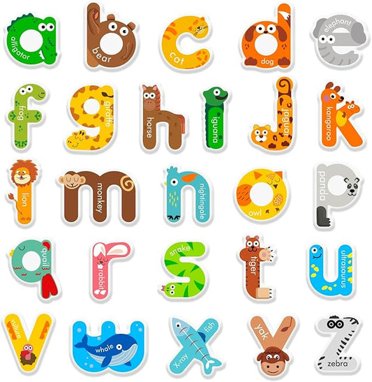 Whaline 52Pcs Alphabet Letters Thick Gel Clings Cute Animal Lowercase Letters Window Gel Decals for Educational Spelling Learning Home Classroom Nursery Decor, 2 Sheets