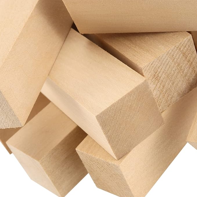 JAPCHET 24 Pieces 4 x 1 x 1 Inch Basswood Carving Blocks, Natural Wood Carving Block, Unfinished Basswood Blocks for Woodcarving, Crafting and Whittling