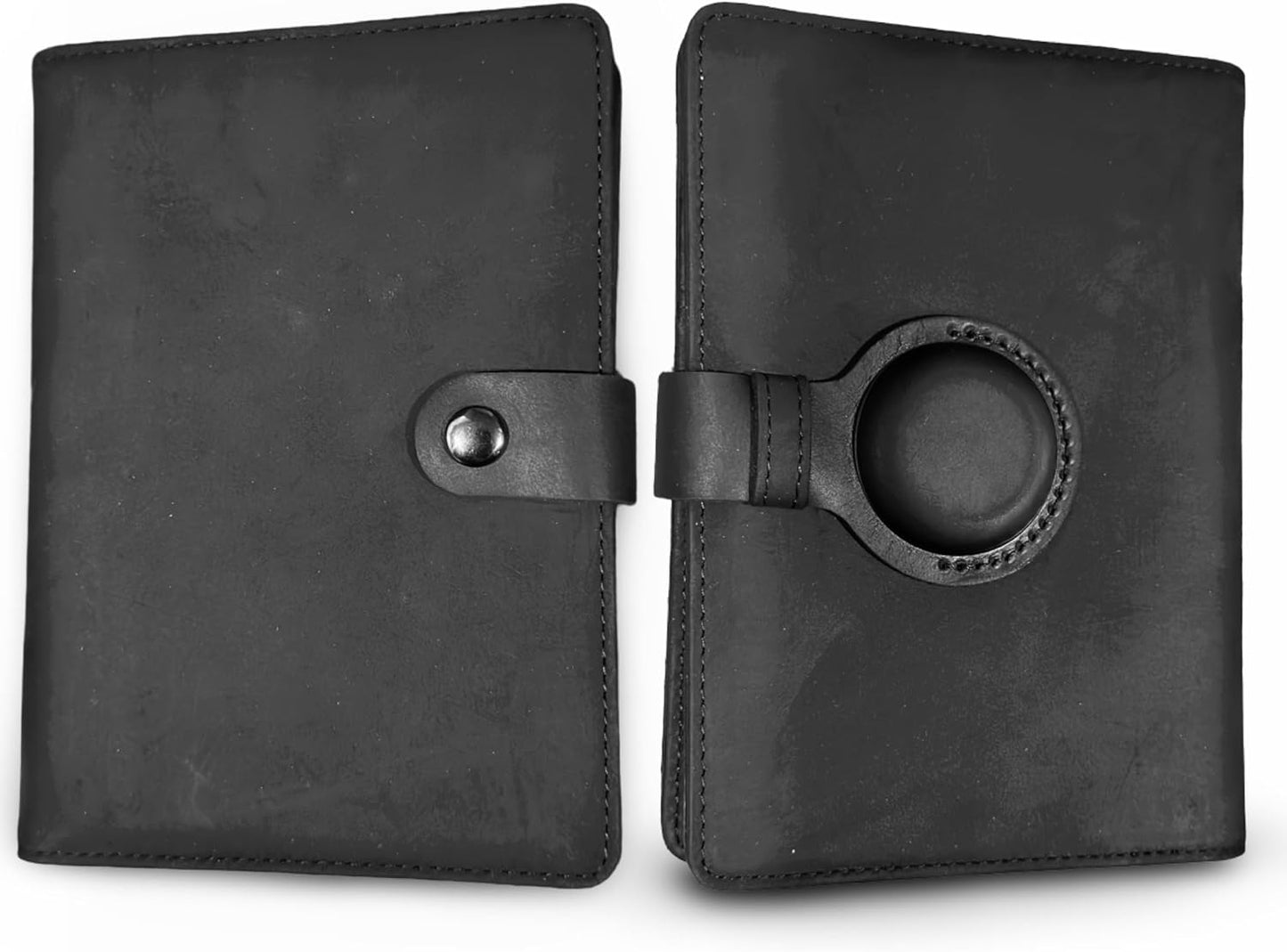 Genuine Leather AirTag Passport Holder and Wallet for Men and Women RFID Blocking for Secure Traveling and Documentation Organizer (Black)