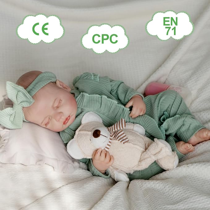 Jirachi Lifelike Reborn Baby Dolls, 18 Inch Real Life Soft Body Sleeping Newborn Baby, Realistic Reborn Baby Girl with Toy Accessories for Girls Green