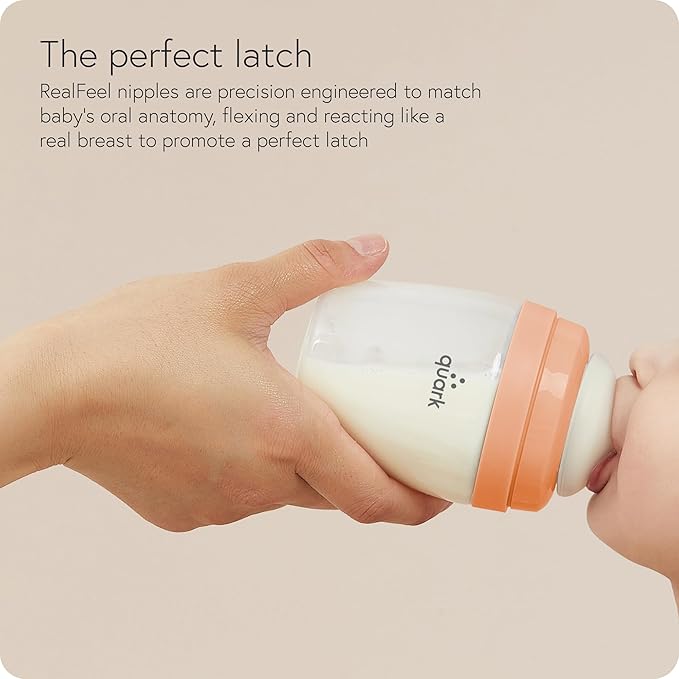 BuubiBottle Mini Slow Flow Bottle for Newborn Babies by Quark - with Anti-Colic RealFeel Nipple to Simulate Breastfeeding - BPA-Free, PVC-Free, Toxin-Free - 5 Oz Bottle with Lid, 2 Pack - Orange