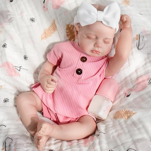 Jirachi Realistic Reborn Baby Dolls, 18 Inch Real Life Full Body Vinyl Sleeping Baby Girl, Newborn Lifelike Reborn Baby Dolls with Pink Clothing Set