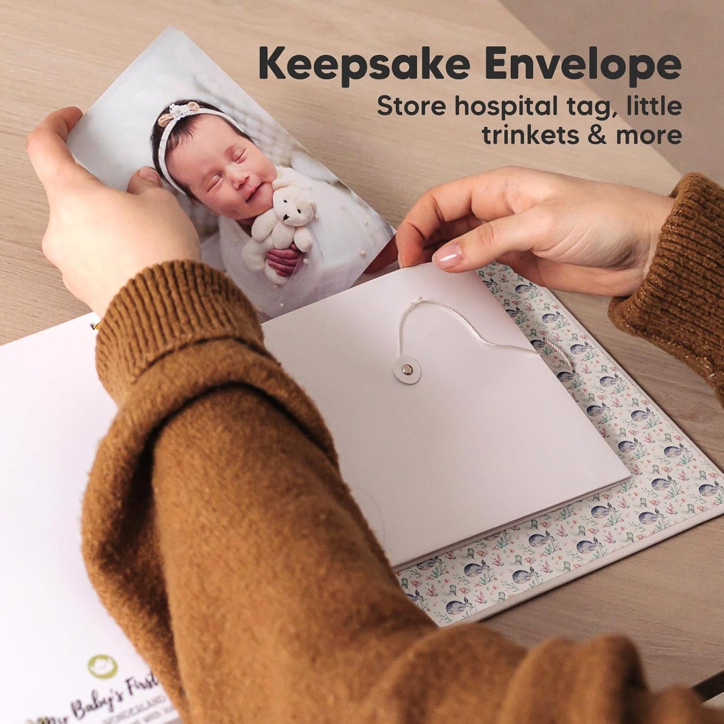 First 5 Years Baby Memory Book Girl, Boy - 90 Pages Hardcover First Year Milestone Keepsake Book, Newborn Scrapbook for New Parents, Minimalist Photo Album Journal, Gift for Baby Shower (SeaWorld)