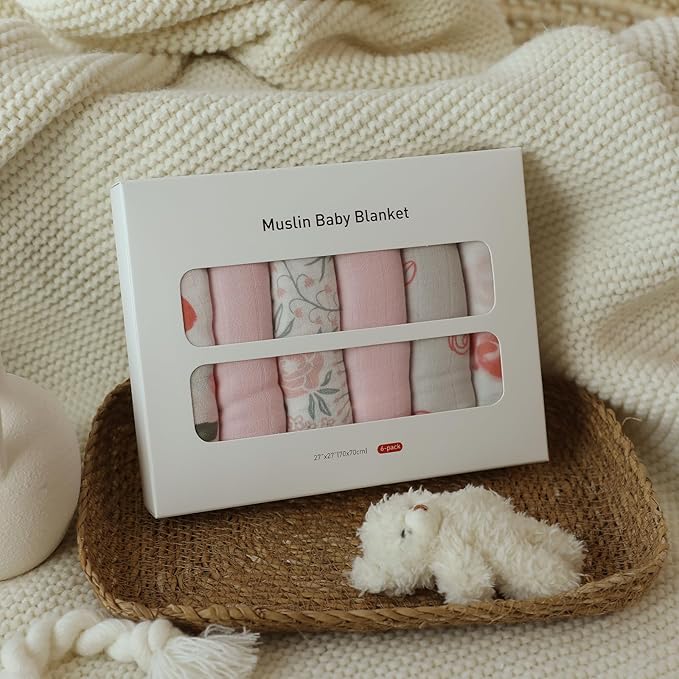 Muslin Baby Burp Cloths, Large 27 x 27 Inches Burping Cloths for Newborn Girls Boys, 6 Pack Baby Burp Rags Towel and Washcloths for Infant (Gentle Colors)