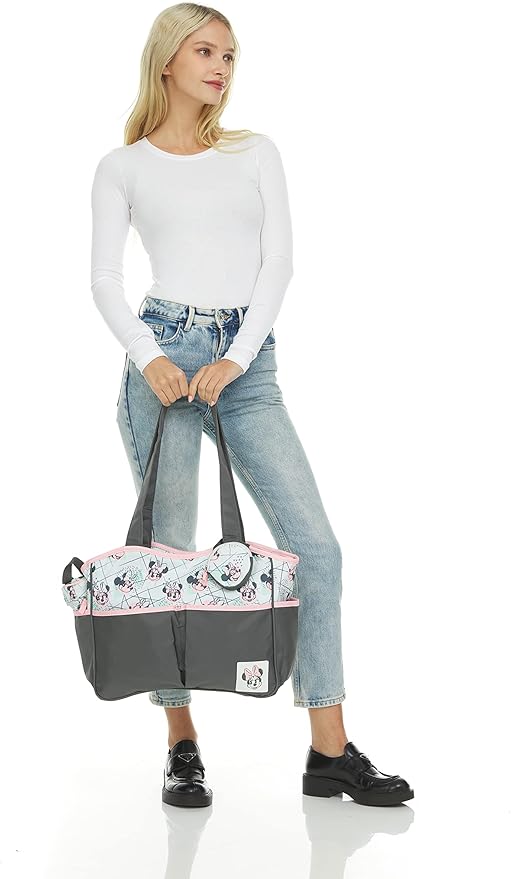 Disney Cudlie Diaper Tote Bag for Moms | Large Spacious Travel Diaper Tote for Baby Boy and Girl | 17-Inches Wide Multi-Functional Baby Bag with Cute Patterns